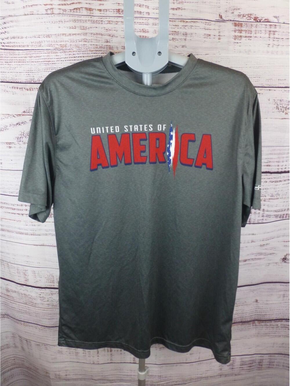 BOOMBAH Men's L Activewear Top Gray United States of America Flag T-Shirt K4